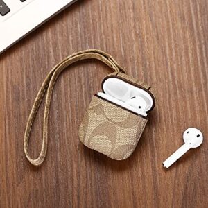 Designer Luxury Leather Elegant Airpods Case with Keychain for Airpods 2/1 Fully Protective Case for Airpods Accessories Gifts for Women Girls