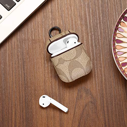 Designer Luxury Leather Elegant Airpods Case with Keychain for Airpods 2/1 Fully Protective Case for Airpods Accessories Gifts for Women Girls