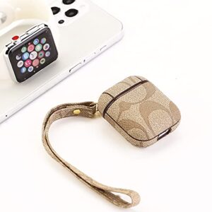 Designer Luxury Leather Elegant Airpods Case with Keychain for Airpods 2/1 Fully Protective Case for Airpods Accessories Gifts for Women Girls