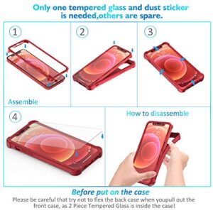 ORETECH Designed for iPhone 12 Case, Compatible with iPhone 12 Pro Case with 2 x Tempered Glass Screen Protector Shockproof Protective Soft TPU Silicone Phone Case for iPhone 12/12 Pro Case-6.1''Red