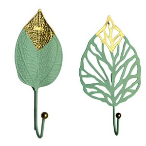 Cabilock Towel Hanger 2pcs Decorative Wall Mounted Hooks Leaf Shape Iron Hanging Hook Coat Hook for Living Room Bathroom Bedroom (Green) Metal Clothes Rack Heavy Duty