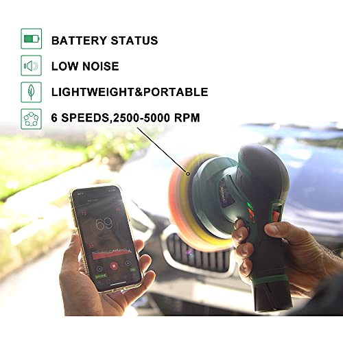 BATOCA - Cordless Car Buffer Polisher - with 2pcs 12V Lithium Rechargeable Battery Cordless Polisher with 6 Variable Speed, 2.0Ah Cordless Buffer Polisher for Car Detailing