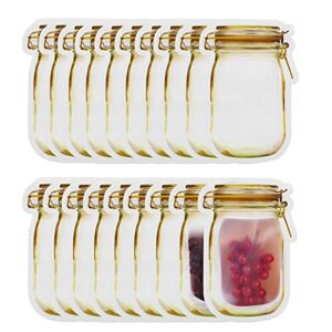 20 pcs mason jar bags 8 oz, reusable airtight seal food storage bags leak-proof saver bags for travel camping and kids, small