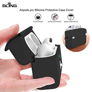 OCING 3 in One New Airpods Pro Case Cover with Button Be Safer and Secured (Designed in Mar. 2021),360° Protective Cute Case for Girl Men, Supports Wireless Charging [Front LED Visible](Black)