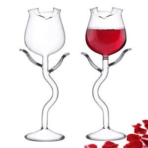 inftyle [gift set] rose cocktail glass wine goblet glasses flower drinkware set of 2, crystal champagne flutes classy red wine glass, ideal gifts for housewarming, wedding, birthday celebrations