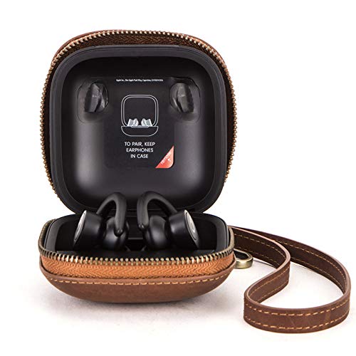 Apqdw Powerbeats Pro Case Cover, Leather Case for Power Beats Pro, Powerbeats Pro Accessories Beats Earbuds Carrying Case with Keychain (Brown)