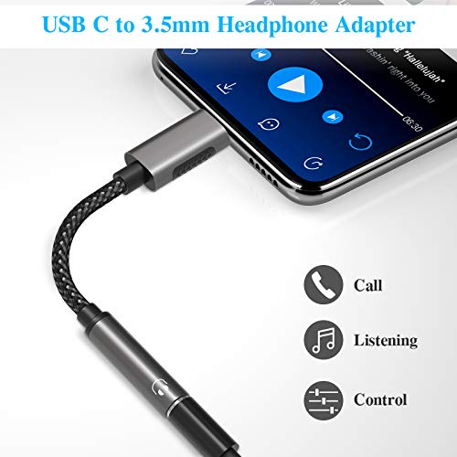TITACUTE USB C Headphone Adapter for Samsung S21 S20 FE S22 Galaxy Z Flip 3 Fold 2 USB C to 3.5mm Dongle Audio Adapter Stereo Type C Aux Cable for iPad Mini 6th OnePlus 9 Pro 8T 8 Note 20 Pixel 6 Grey