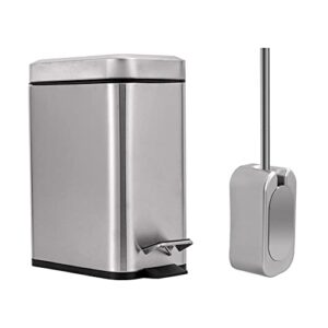 camtcher slim trash can and toilet brush combo, stainless steel, 1.3 gallon / 5 liter, rectangle step small trash can, soft close, removable plastic bucket (1.3 gallons and toilet brush)
