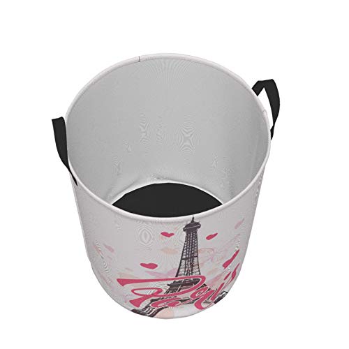 FeHuew Paris Eiffel Tower Pink Heart Collapsible Laundry Basket with Handle Waterproof Fabric Hamper Laundry Storage Baskets Organizer Large Bins for Dirty Clothes,toys,Bathroom