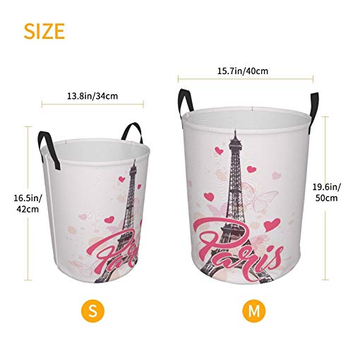 FeHuew Paris Eiffel Tower Pink Heart Collapsible Laundry Basket with Handle Waterproof Fabric Hamper Laundry Storage Baskets Organizer Large Bins for Dirty Clothes,toys,Bathroom