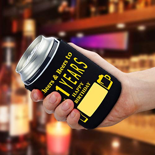 Yangmics Direct 21st Birthday Can Cooler Sleeves - 21st Birthday Party Supplies - Black and Gold Twenyt-first Birthday Cup Coolers-Pack of 12-Born in 2001