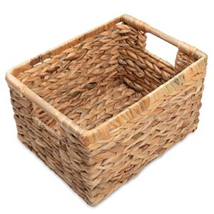natural water hyacinth storage basket with handle, rectangular wicker basket for organizing, decorative wicker storage basket for living room, medium wicker basket 12.2 x 8.9 x 6.9 inches