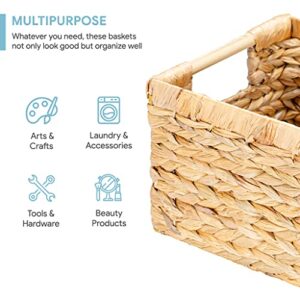 Natural Water Hyacinth storage basket with Handle, Rectangular Wicker Basket for Organizing, Decorative Wicker Storage Basket for Living Room, Medium Wicker Basket 12.2 x 8.9 x 6.9 inches