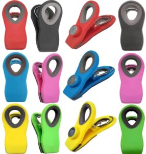 alnoor usa 12- pcs of magnetic chip clips |magnetic clips for refrigerator |chip clips magnetic with 6-colors |chip bag clips for home and office| bag clips for chips |chip clips bag clips food clips