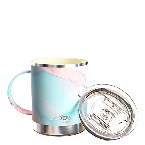 asobu Ultimate Stainless Steel Ceramic Inner Coating Coffee Mug with Double Walled Copper Lining Insulation, 12 Ounces (Aqua Pink)