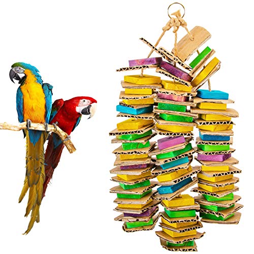 MYFAMIREA Parrot Toys for Medium Birds, Parrot Chewing Toy Cardboard Bird Toys Natural Wooden Bird Cage Chewing Toy for African Greys, Cockatoos, Macaws, Small & Medium Birds