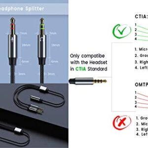 PC Splitter Cable Replacement for HyperX Cloud II, Alpha, Stinger, Core, Astro A10 A40, Turtle Beach Recon 70, SteelSeries, Sennheiser Game Headphone Y-Adapter 12inch