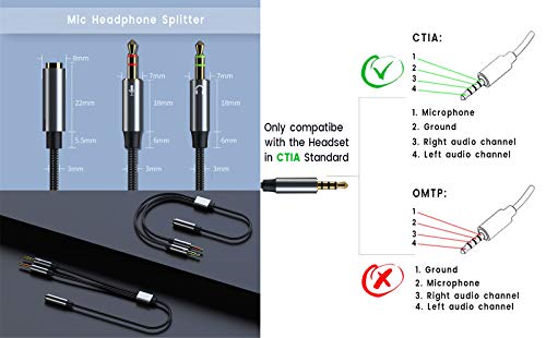 PC Splitter Cable Replacement for HyperX Cloud II, Alpha, Stinger, Core, Astro A10 A40, Turtle Beach Recon 70, SteelSeries, Sennheiser Game Headphone Y-Adapter 12inch