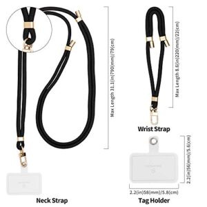 Sinjimoru Cell Phone Lanyard for Phone Case (2Packs), with Adjustable Phone Strap for Wrist Compatible with Key Holder & ID Card Holder. Sinji Strap Black