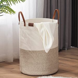 techmilly tall laundry basket, large woven cotton rope dirty clothes hamper with handle for nursery, bathroom, bedroom - 72l