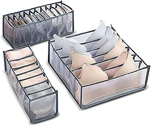 AFXOBO 3 Pcs Underwear Storage Bag Panties Bra Socks Storage Box Foldable Drawer Type Multi-Compartment Storage Bag