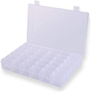 plastic organizer box with dividers - 36 compartment organizer - clear organizer box for screws,felt letter board letters,jewelry,beads,buttons,fishing tackle,loom bands
