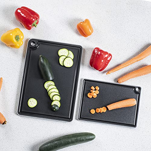 Linden Sweden - Mimi Cutting Board Set of 2 - Made in Sweden - plastic cutting boards for kitchen - BPA Free & Dishwasher Safe - black cutting board - 10 5/8” x 7 1/2” x 3/8” & 13 3/4" x 9” x 3/8"
