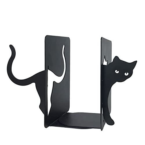 Metal Cat Bookends Cute Decorative,Book Ends for Shelves,Desktop Organize Heavy Books,Cat Lover Gifts for Women (Black)