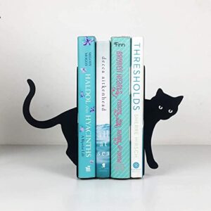 Metal Cat Bookends Cute Decorative,Book Ends for Shelves,Desktop Organize Heavy Books,Cat Lover Gifts for Women (Black)