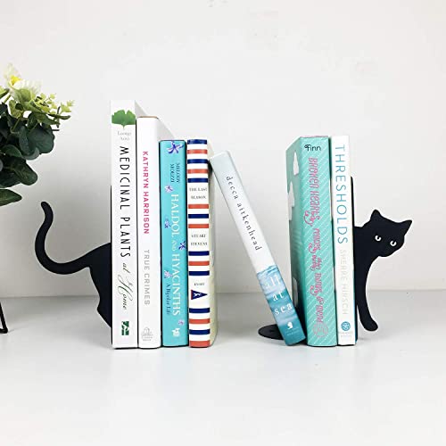 Metal Cat Bookends Cute Decorative,Book Ends for Shelves,Desktop Organize Heavy Books,Cat Lover Gifts for Women (Black)