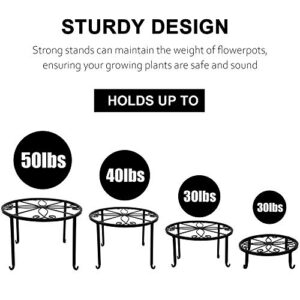 yosager 4 Pack Metal Plant Stands for Flower Pot, Heavy Duty Potted Holder, Indoor Outdoor Metal Rustproof Iron Garden Container Round Supports Rack for Planter