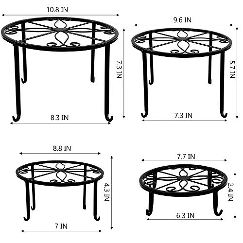 yosager 4 Pack Metal Plant Stands for Flower Pot, Heavy Duty Potted Holder, Indoor Outdoor Metal Rustproof Iron Garden Container Round Supports Rack for Planter