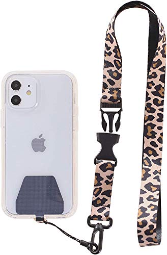 [2 Pack] Cellphone Lanyard Tether, Universal Detachable Neck Strap with Patch for Most Cell Phone Case & iPhone Case (Black+Leopard)