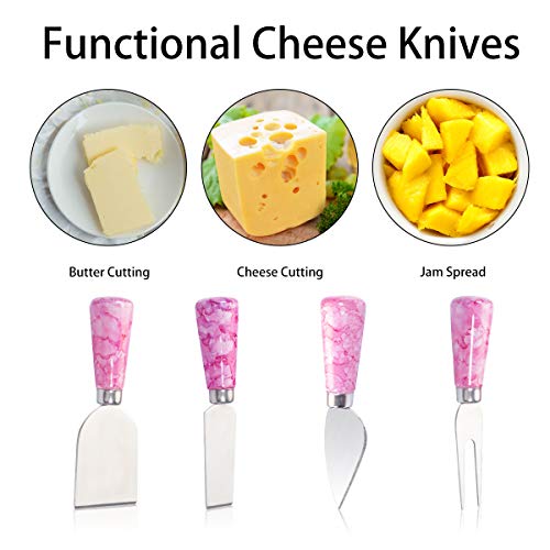 Funland 4PCs Purple Cheese Knife Set,Marble Cheese Butter Spreader Cutter with Ergonomic Ceramic Handle for Bread,Stainless Steel Cheese Shaver and Fork for Kids,Birthday,Wedding,Anniversary(Purple)