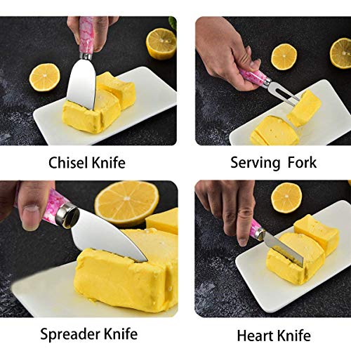 Funland 4PCs Purple Cheese Knife Set,Marble Cheese Butter Spreader Cutter with Ergonomic Ceramic Handle for Bread,Stainless Steel Cheese Shaver and Fork for Kids,Birthday,Wedding,Anniversary(Purple)