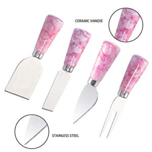 Funland 4PCs Purple Cheese Knife Set,Marble Cheese Butter Spreader Cutter with Ergonomic Ceramic Handle for Bread,Stainless Steel Cheese Shaver and Fork for Kids,Birthday,Wedding,Anniversary(Purple)