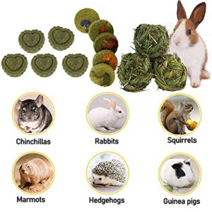 Hamiledyi Rabbit Timothy Woven Chew Toys 13PCS, Natural Guinea Pig Grass Balls Bunny Hay Cakes Small Animal Molar Teeth Snacks Grinding Activity Play for Hamster Chinchilla Gerbils