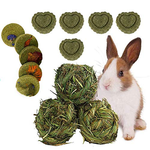 Hamiledyi Rabbit Timothy Woven Chew Toys 13PCS, Natural Guinea Pig Grass Balls Bunny Hay Cakes Small Animal Molar Teeth Snacks Grinding Activity Play for Hamster Chinchilla Gerbils