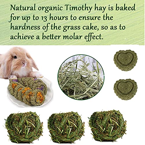 Hamiledyi Rabbit Timothy Woven Chew Toys 13PCS, Natural Guinea Pig Grass Balls Bunny Hay Cakes Small Animal Molar Teeth Snacks Grinding Activity Play for Hamster Chinchilla Gerbils