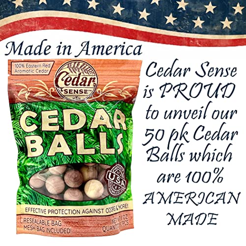 Cedar Balls - 50 Pack - Cedar Sense - Made in U.S.A.- Cedar Blocks for Clothes Storage - Cedar for Closets and Drawers