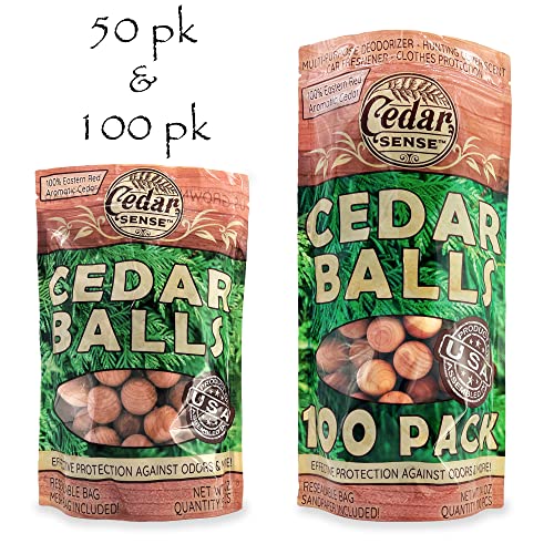 Cedar Balls - 50 Pack - Cedar Sense - Made in U.S.A.- Cedar Blocks for Clothes Storage - Cedar for Closets and Drawers