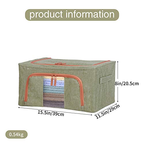 F.P.L Foldable Storage Bins Box Oxford Cloth Steel Frame Storage Bag Clothing Storage Containers Organizer for Clothes Beddings Towels(24L Army Green 2PCS)