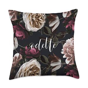 odette personalized girls & womens name gifts odette-elegant floral rose & peony personalized name throw pillow, 18x18, multicolor