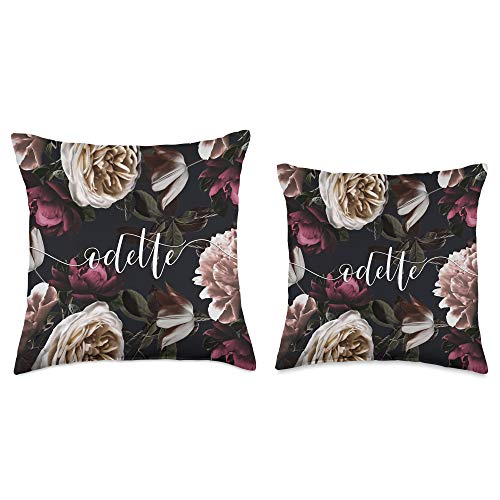 Odette Personalized Girls & Womens Name Gifts Odette-Elegant Floral Rose & Peony Personalized Name Throw Pillow, 18x18, Multicolor