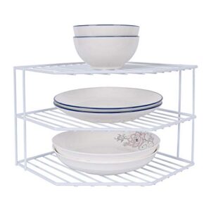 3-tier corner shelf counter and cabinet organizer - steel metal wire - rust resistant - plates, dishes, cabinet & pantry organizer - kitchen organization (10 x 7.5 inch) (white)
