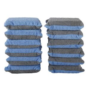 AuInLand 12 Packs Microfiber Car Applicator Sponge, Foam Waxing Pad, Blue & Grey