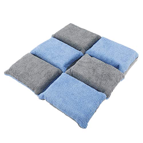 AuInLand 12 Packs Microfiber Car Applicator Sponge, Foam Waxing Pad, Blue & Grey