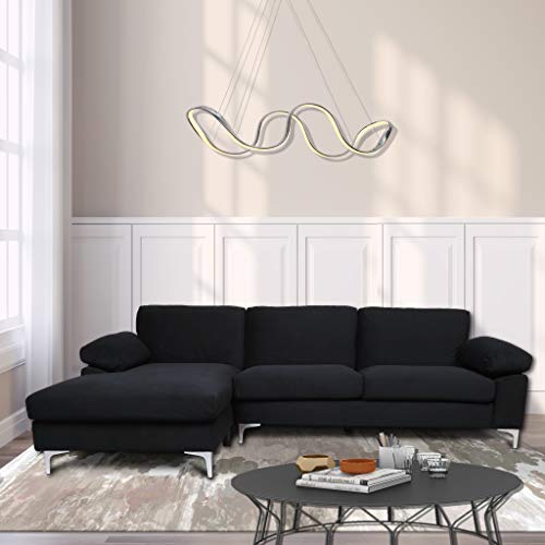 Sectional Couch Sofa for Living Room,Modern Futon Sofa Chaise L-Shape with Arm-Pillows & Metal Legs,Left Hand Facing,Up to 5-Seat Capacity Sleeper Sofa (Velvet Black)