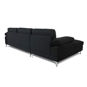 Sectional Couch Sofa for Living Room,Modern Futon Sofa Chaise L-Shape with Arm-Pillows & Metal Legs,Left Hand Facing,Up to 5-Seat Capacity Sleeper Sofa (Velvet Black)