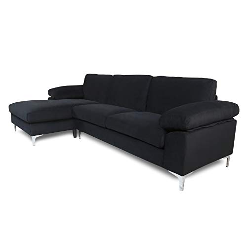 Sectional Couch Sofa for Living Room,Modern Futon Sofa Chaise L-Shape with Arm-Pillows & Metal Legs,Left Hand Facing,Up to 5-Seat Capacity Sleeper Sofa (Velvet Black)